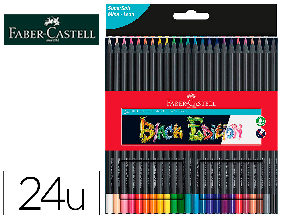 CRAYON COULEUR FABER CASTELL TRIANGULAIRE BLACK EDITION EN BOIS NOIR  POCHETTE DE 24