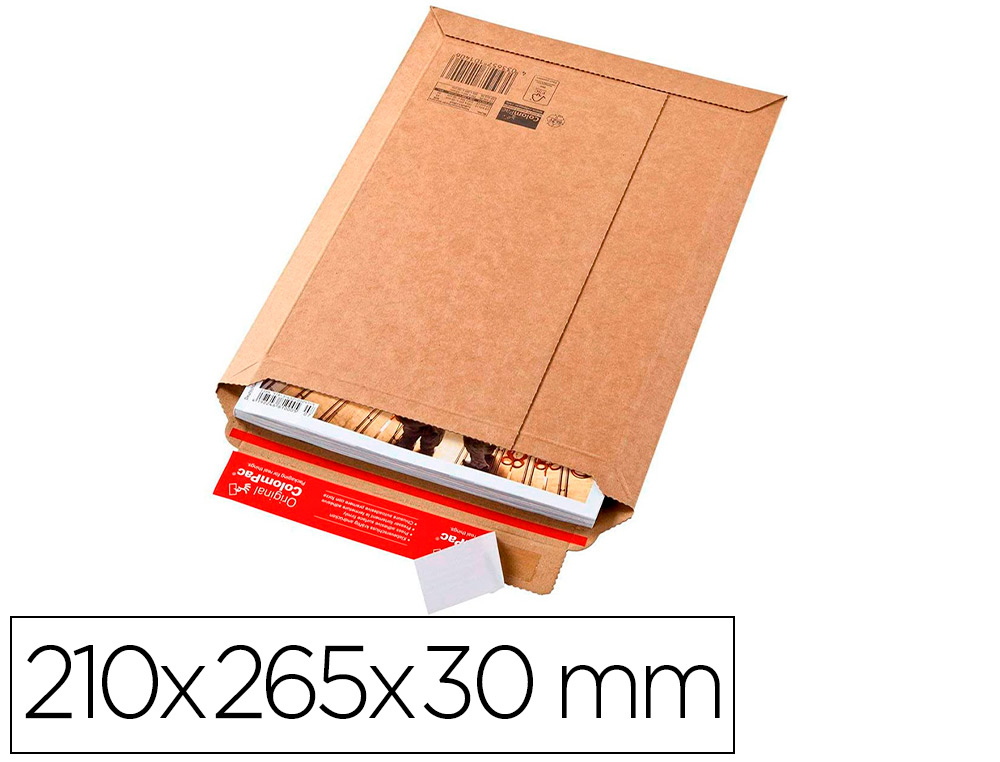 POCHETTE EXPEDITION COLOMPAC CARTON RIGIDE BRUN BANDE      ADHESIVE 210X265X30MM