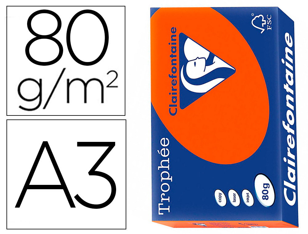 PAPIER CLAIREFONTAINE MULTIFONCTION LASER COULEUR   TROPHE A3 80G/M2 ROUGE        CARDINAL PARFAITE OPACITE