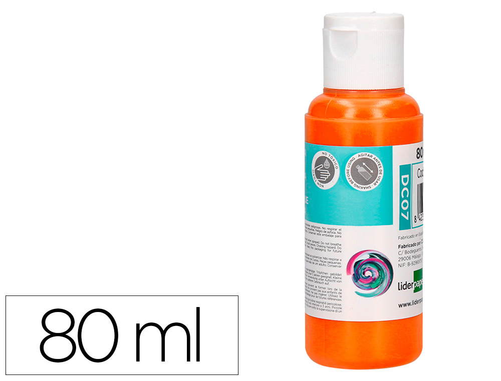 PEINTURE ACRYLIQUE LIDERPAPEL COLORIS ORANGE BOUTEILLE 80ML