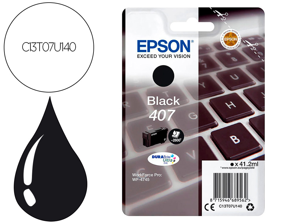 CARTOUCHE EPSON JET D'ENCRE 407  CLAVIER COULEUR NOIR     2,6K