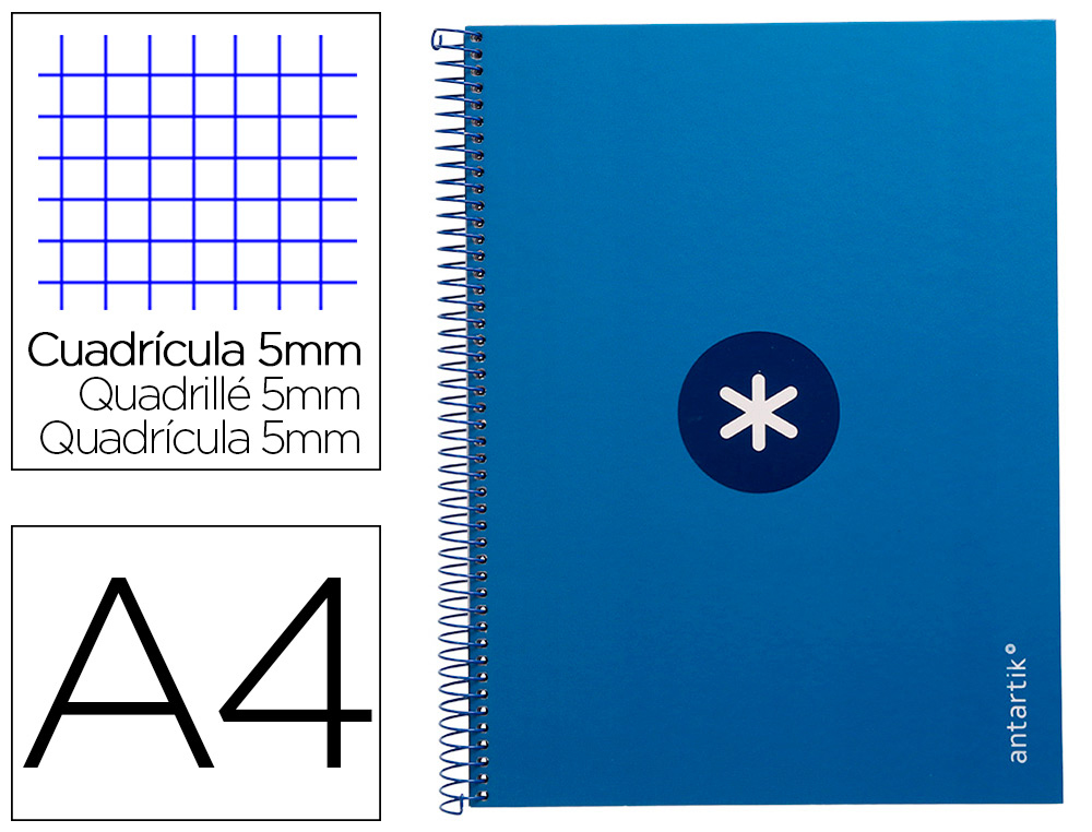 Enseigne Rouge Papier  CAHIER SPIRALE LIDERPAPEL ANTARTIK A4 160P 90G  COUVERTURE REMBORDEE 5X5 MM 4 TROUS 1 BANDE COLORIS BLEU FONCE