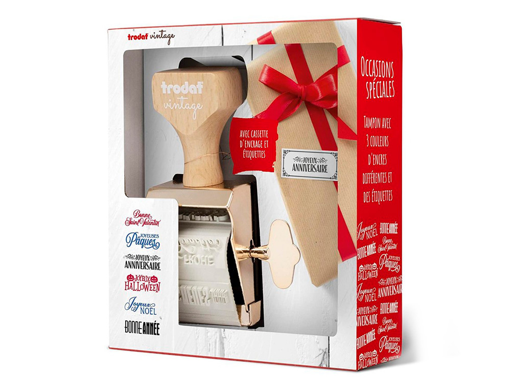 KIT TAMPON TRODAT VINTAGE FETES FIN ANNEE    1 TAMPON+  1 ENCREUR + ETIQUETTES