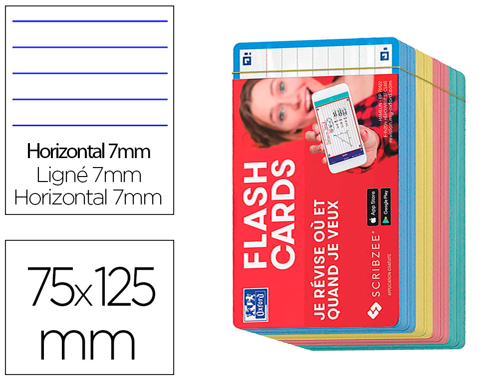 FICHES BRISTOL OXFORD REVISION 2.0 A5 PERFOREE 32 FICHES/FILM Q5X5 CARTON  ASSORTI