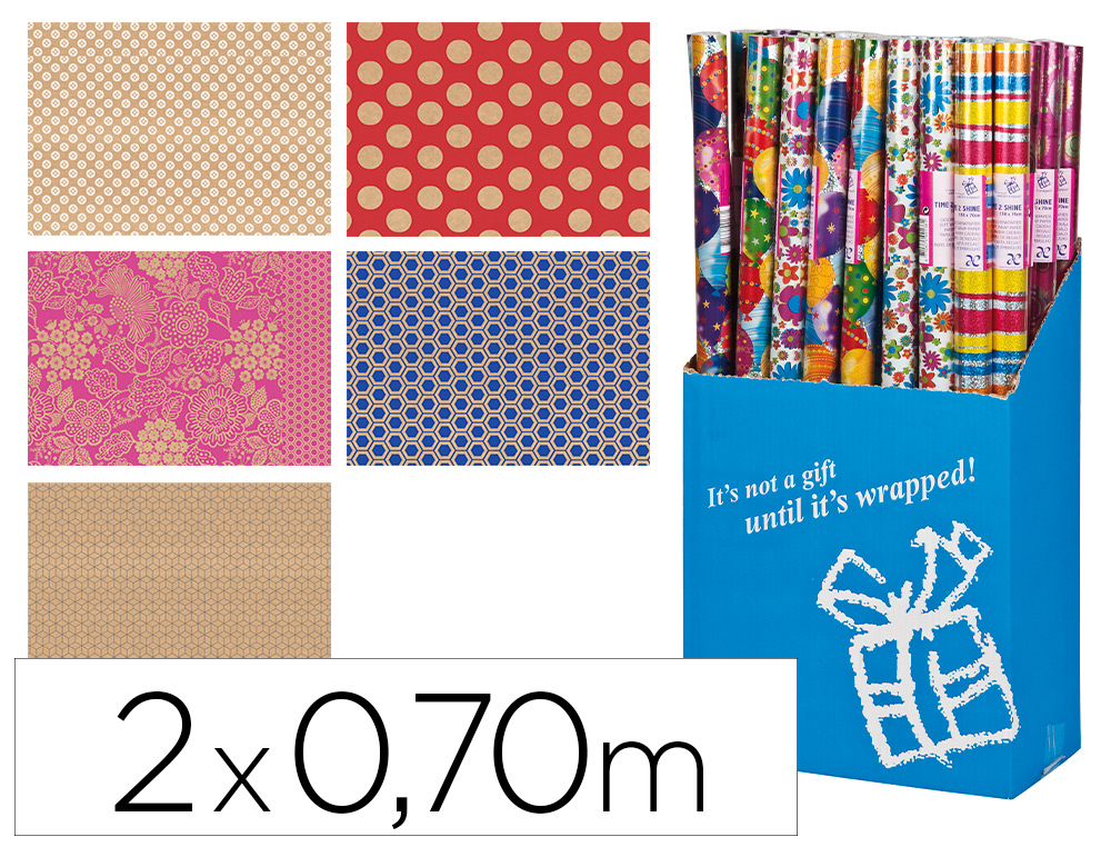 PAPIER CADEAU LIDERPAPEL KRAFT 0.70X2M 60G MOTIF TOUTE OCCASION 60 GR MODELES        ASSORTIS