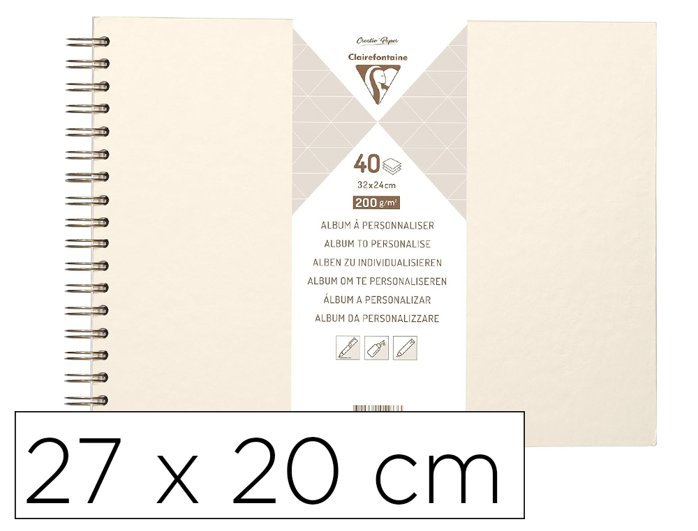 ALBUM A PERSONNALISER CLAIREFONTAINE COUVERTURE RIGIDE RELIURE INTEGRALE  BRONZE 27X20CM 40FEUILLES 200G IVOIRE IRISEE