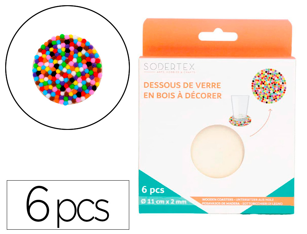DESSOUS DE VERRE SODERTEX EN BOIS ROND   PERSONNALISER  2  MM  DIAM 11 CM   6 PCS  1     COLORIS