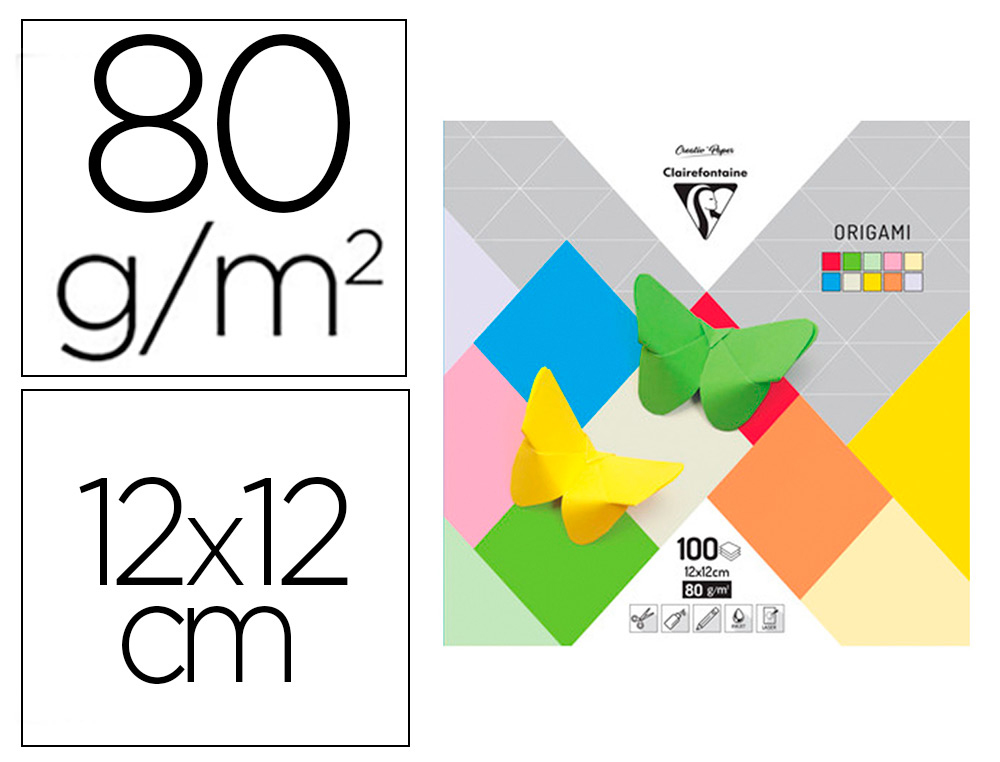 ORIGAMI CLAIREFONTAINE 100 FEUILLES 20X20CM 80G -        ASSORTIMENT MIXTE - 10        TEINTES