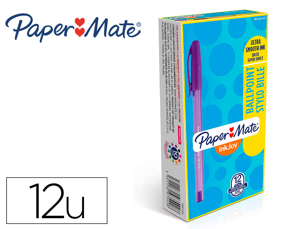 STYLO-BILLE  PAPERMATE INKJOY 100 CAP POINTE MOYENNE 1MM    COULEURS ASSORTIES