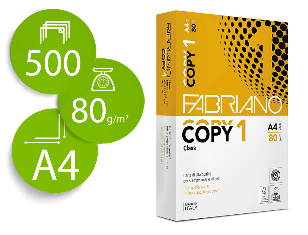 PAPIER FABRIANO A4 80G BLANC COPIE 1 PAQUET 500 FEUILLES
