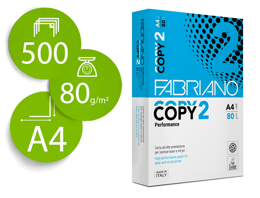 PAPIER FABRIANO A4 80G BLANC COPIE 2 PAQUET 500 FEUILLES