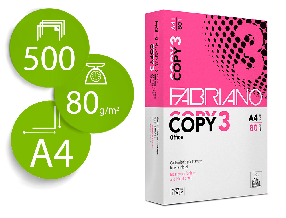PAPIER FABRIANO A4 80G BLANC COPIE 3 PAQUET 500 FEUILLES