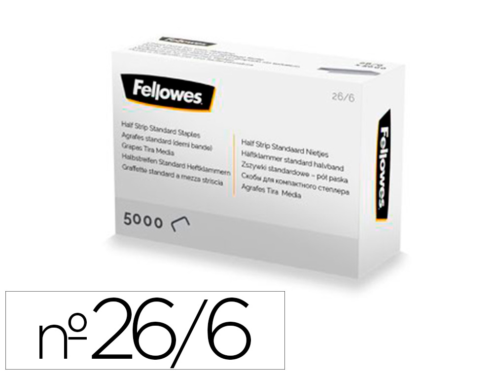 AGRAFES FELLOWES 26/6 DEMI BANDE PAQUET DE 5000 PIECES
