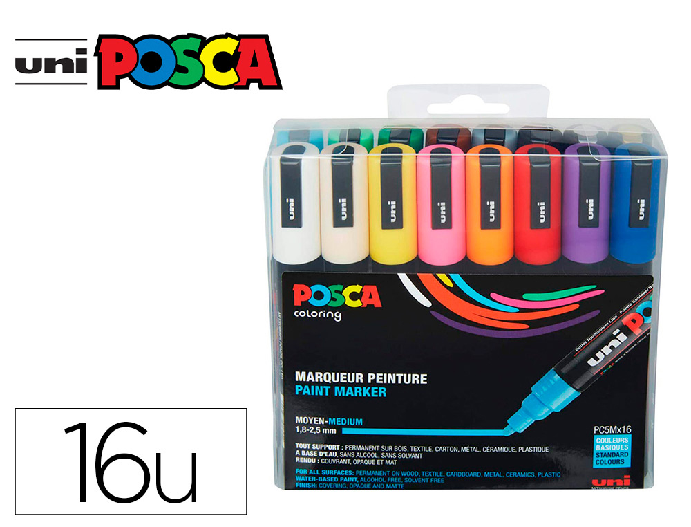 MARQUEURS PEINTURE POSCA POINTE CONIQUE MOYENNE ENCRE  INODORE COUVRANTE SET 16      UNITES ASSORTIES