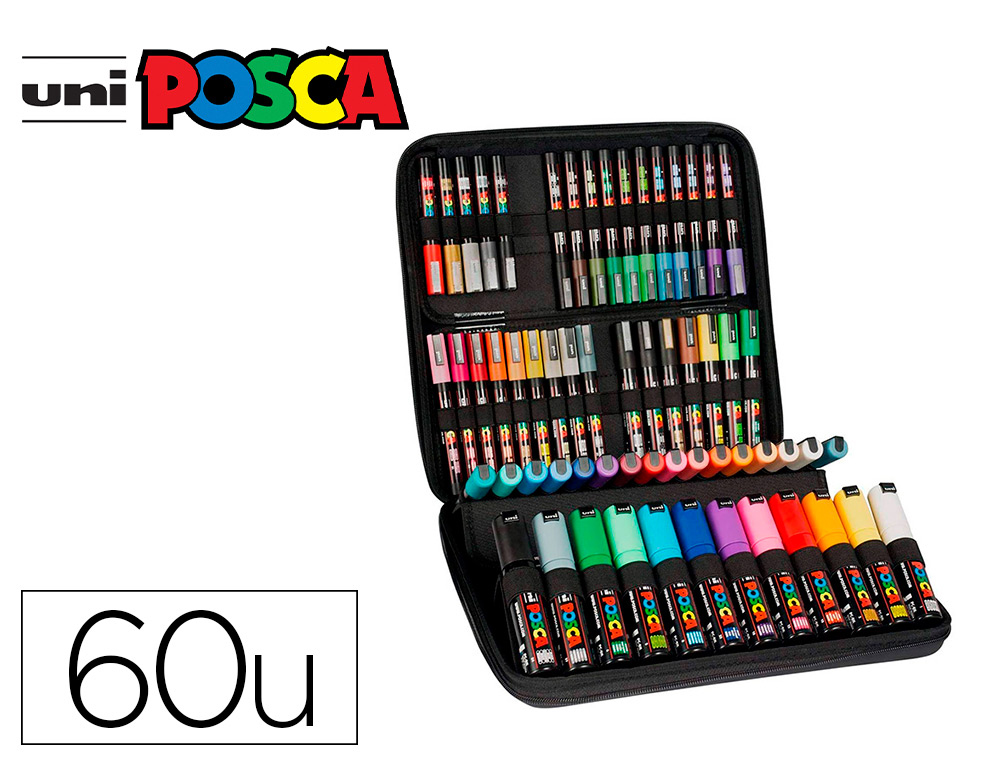 FOUROT BUREAUTIQUE  MALLETTE PEINTURE POSCA MARQUEUR ENCRE INODORE  COUVRANTE 60 COLORIS ASSORTIS