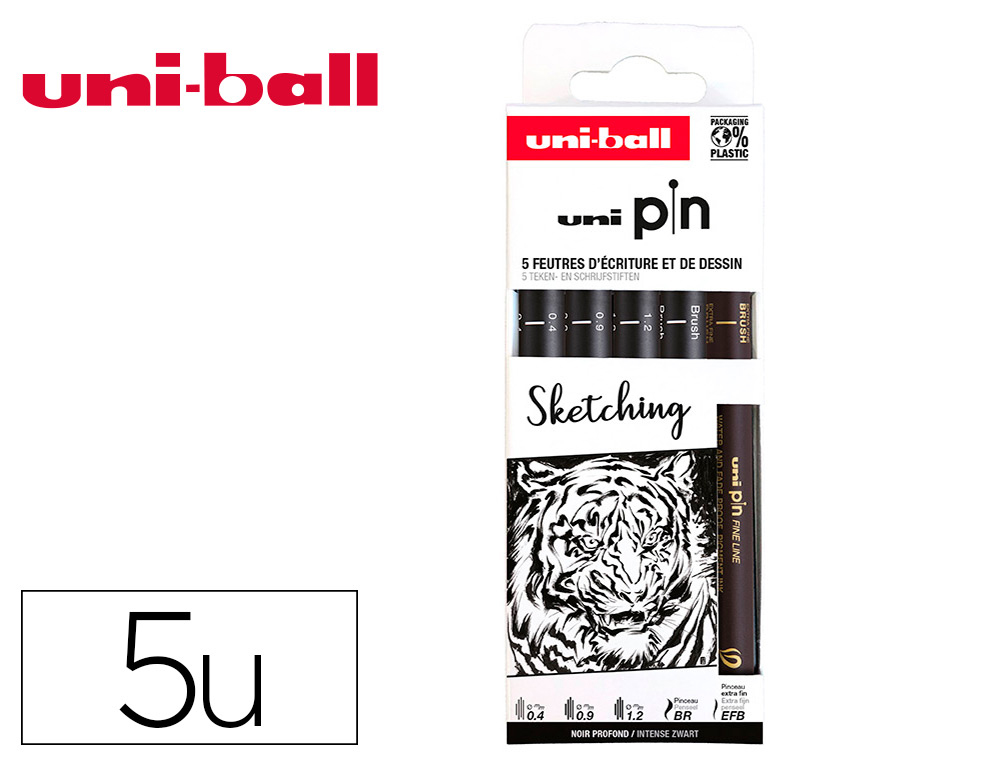 POCHETTE UNI-BALL 5 FEUTRES POINTE CALIBREE 0.4 EFBR500   COLORIS NOIR