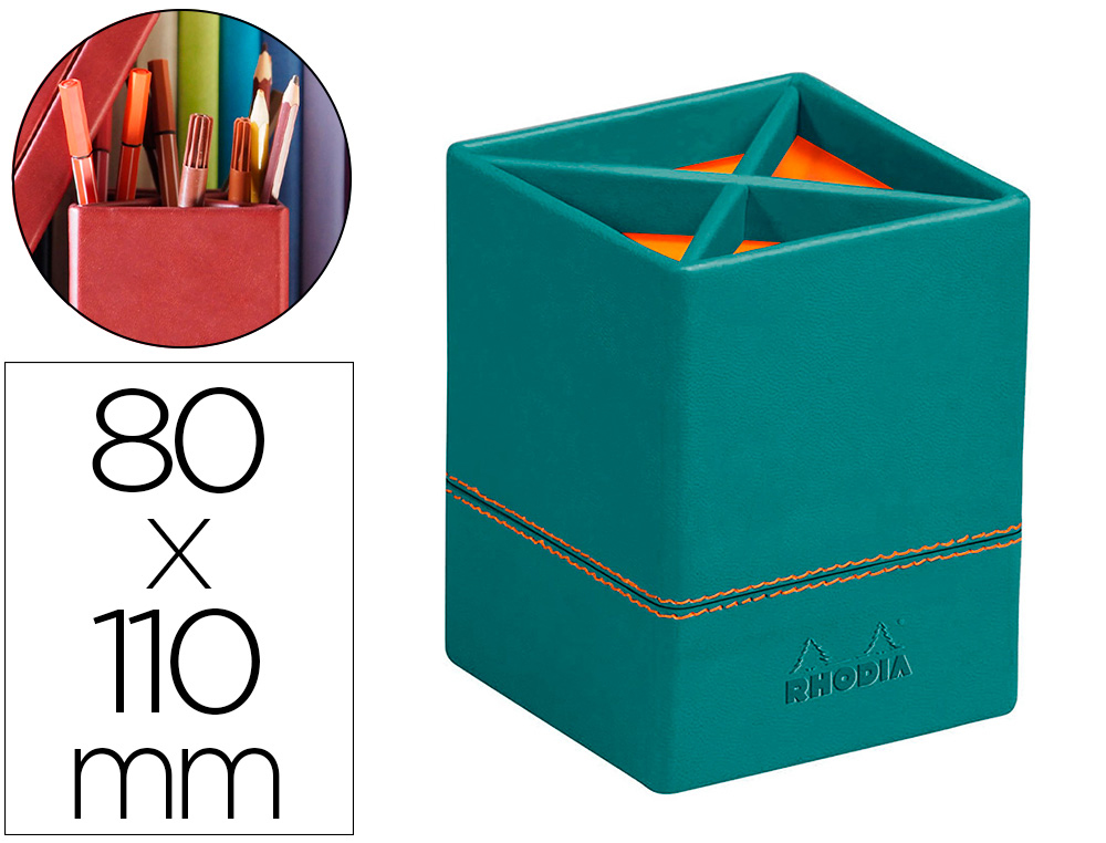 POT   CRAYONS RHODIARAMA QUATRE COMPARTIMENTS EN SIMIL CUIR PAON VELOUT  8X8X11CM