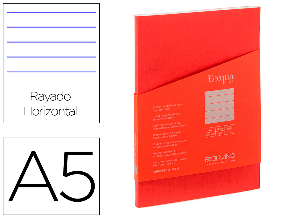 CARNET EQ PLUS FABRIANO A5 LIGN E ROUGE 90G 80F