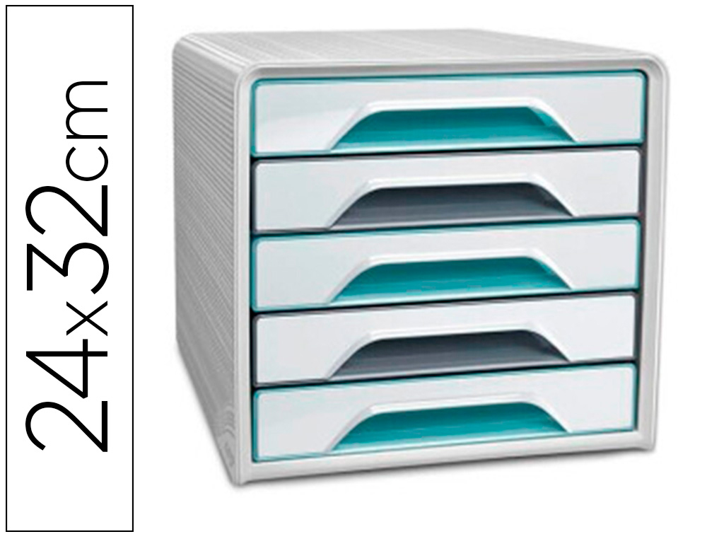 BLOC DE CLASSEMENT CEP 5 TIROIRS SMOOVE FORMAT 24X32CM SUPERPOSABLE VERT D'EAU GRIS  ORAGE