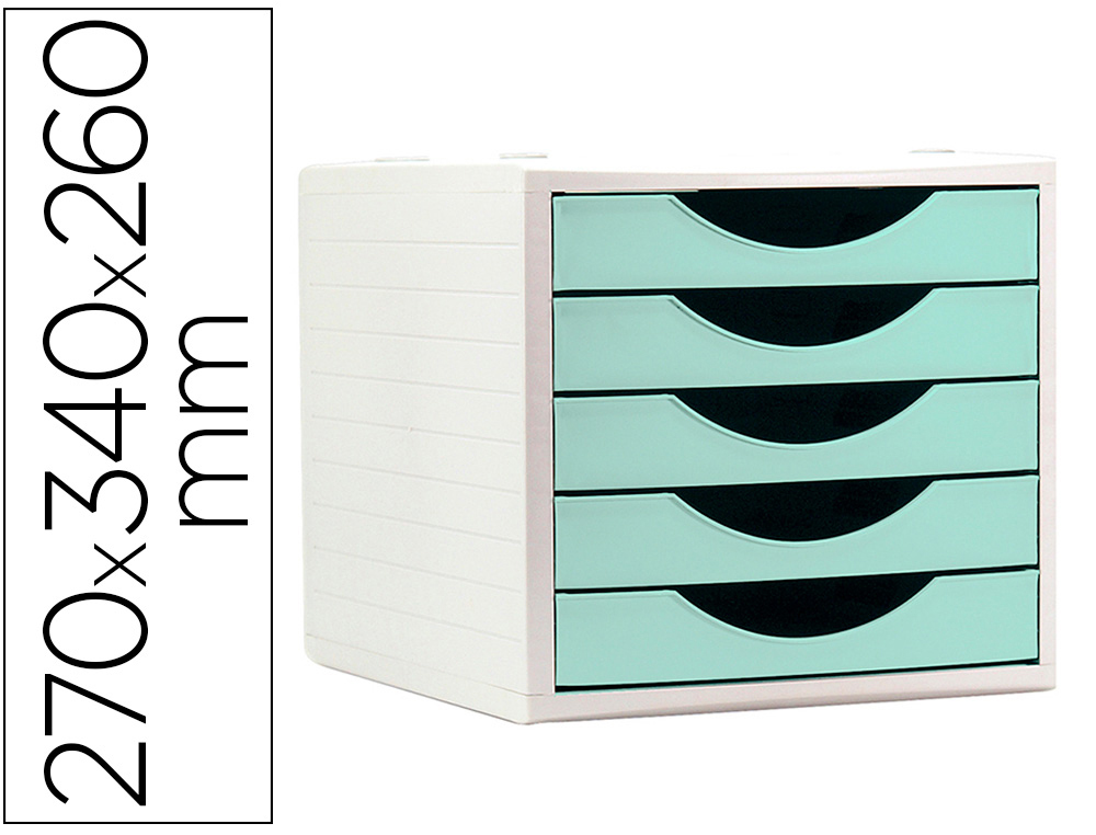 MODULE DE CLASSMENT Q-CONNECT 5 TIROIRS COLORIS VERT PASTEL 270X340X260 MM