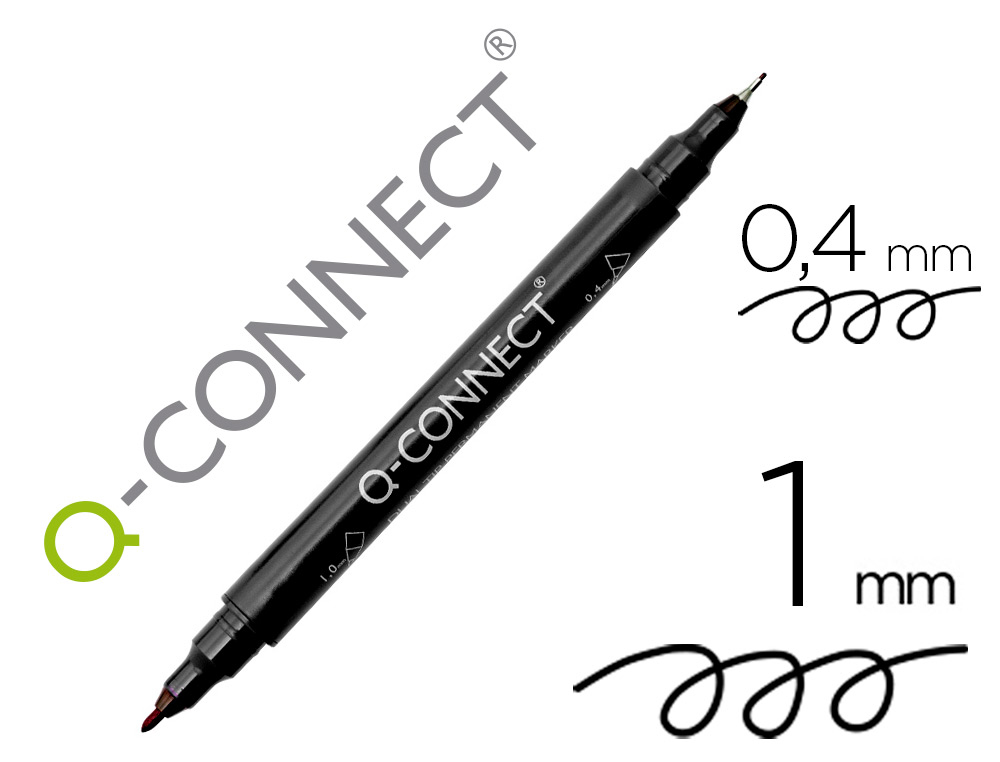 MARQUEUR PERMANENT Q-CONNECT POINTE DOUBLE 1MM  ET 0,4 MM  COLORIS NOIR