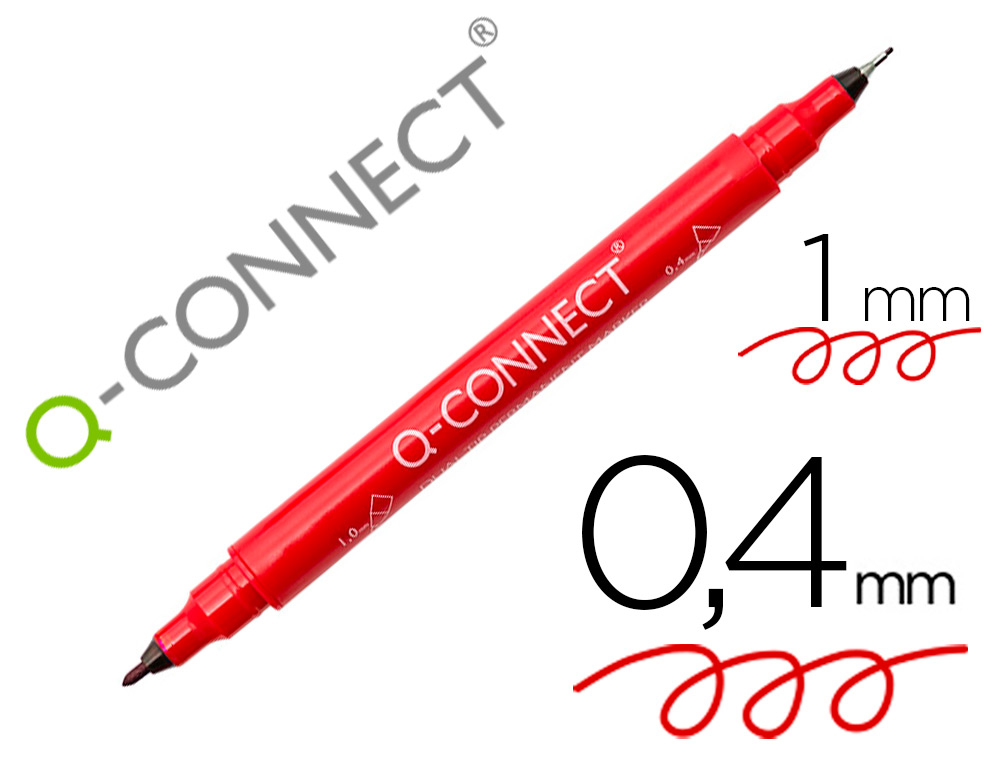 MARQUEUR PERMANENT Q-CONNECT POINTE DOUBLE 1MM  ET 0,4 MM  COLORIS ROUGE