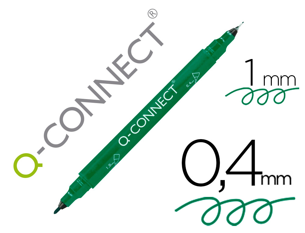 MARQUEUR PERMANENT Q-CONNECT POINTE DOUBLE 1MM  ET 0,4 MM  COLORIS VERT