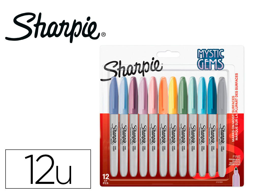 MARQUEUR PERMANENT SHARPIE POINTE FINE 0,9MM ENCRES      ASSORTIES PASTEL BLISTER 12   COULEURS