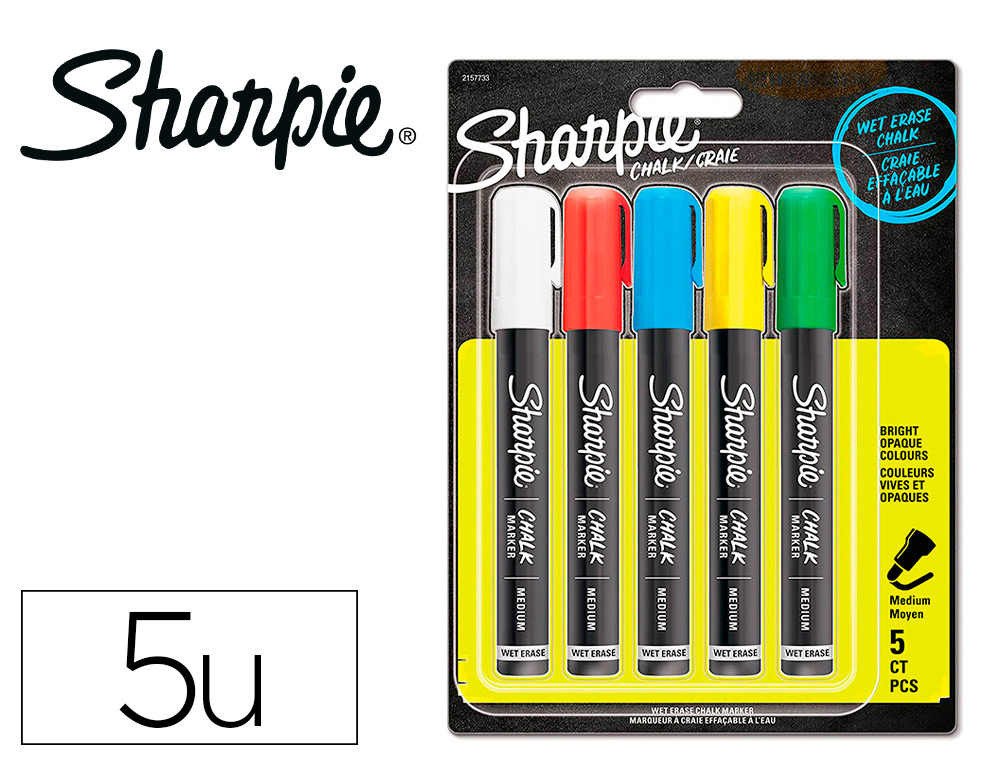 MARQUEURS CRAIE SHARPIE CHALK POINTE MEDIUM OGIVE BLISTER 5 COLORIS ASSORTIES