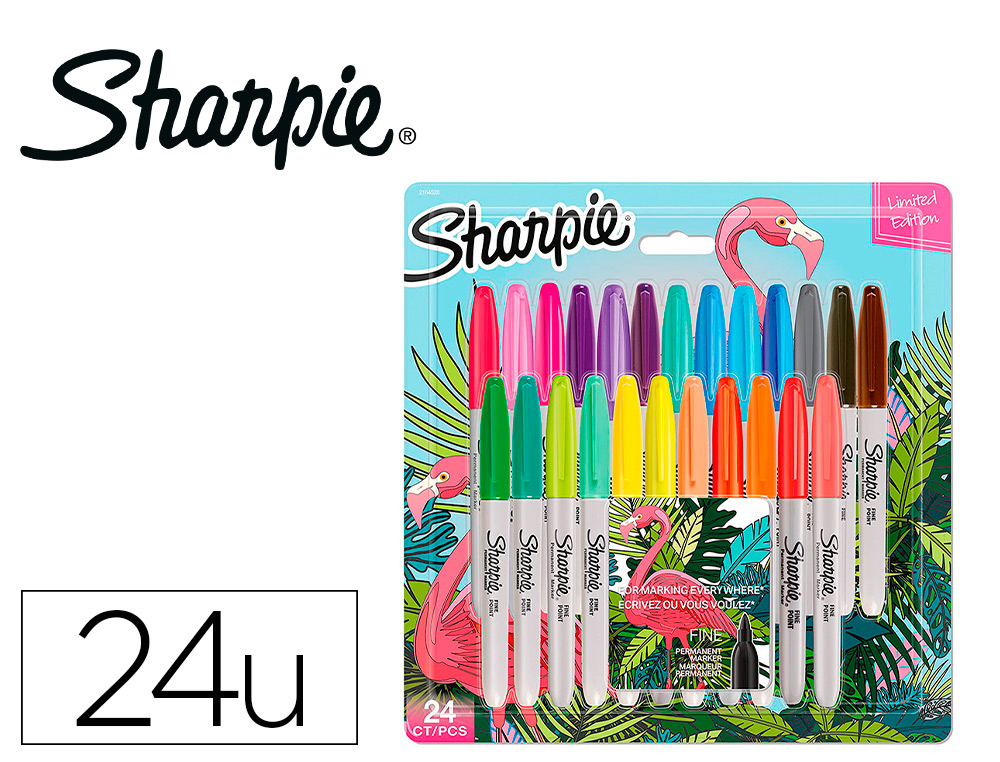 MARQUEUR PERMANENT SHARPIE POINTE FINE BLISTER FLAMINGO 24 COLORIS