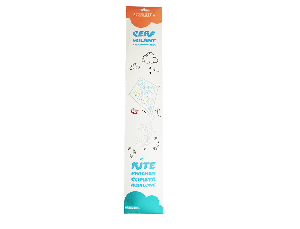 CERF-VOLANT SODERTEX A DECORER EN NYLON 50 X 40 CM 1 PIECE COLORIS BLANC