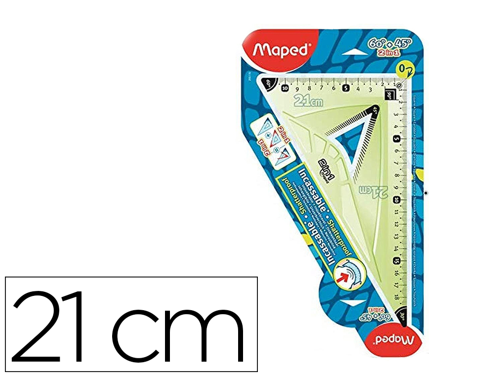 EQUERRE MAPED FLEX 2 EN 1 60+45  GRAND COTE 21CM        INCASSABLE COLORIS BLEU