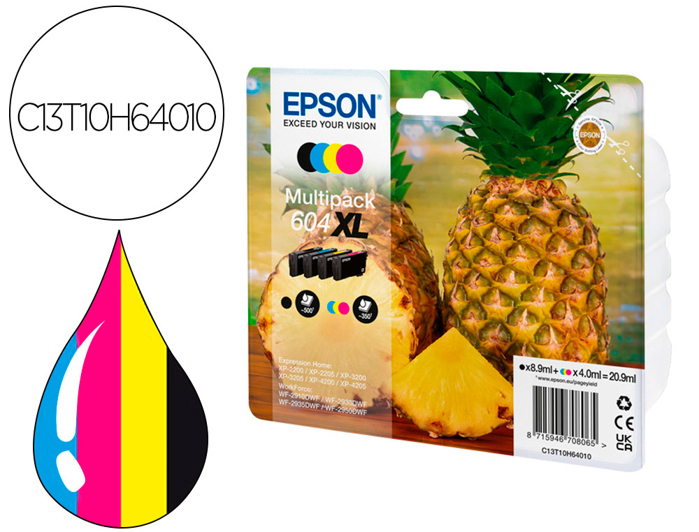 CARTOUCHE EPSON JET D'ENCRE ANANAS 10H64010 XL COULEUR NOIR JAUNE CYAN  MAGENTA MULTIPACK 4 UNITES