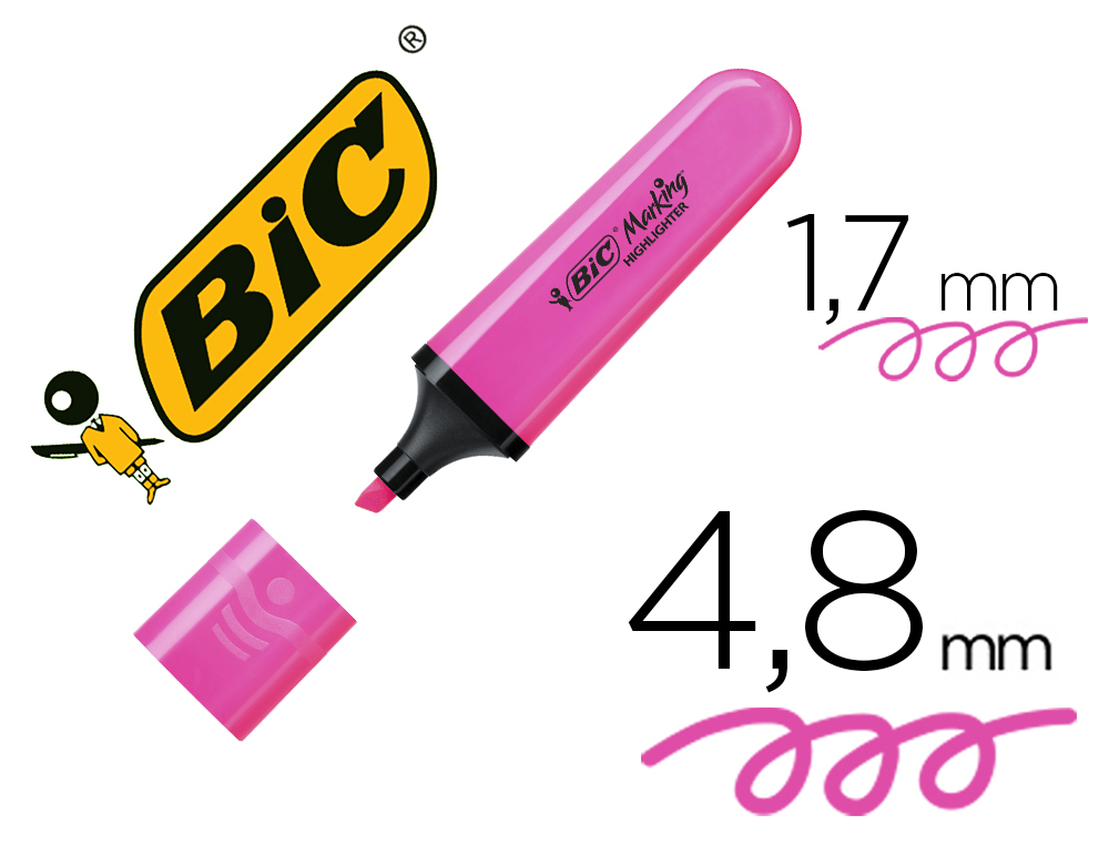 SURLIGNEUR BIC TANK MARKING HIGHLIGHTER SECHAGE RAPIDE    POINTE BISEAUTEE COLORIS ROSE
