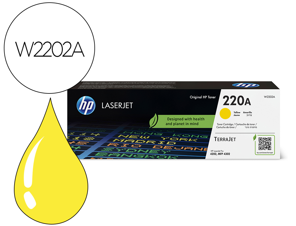TONER HP ORIGINAL W2202A 220A 1800P COLORIS JAUNE