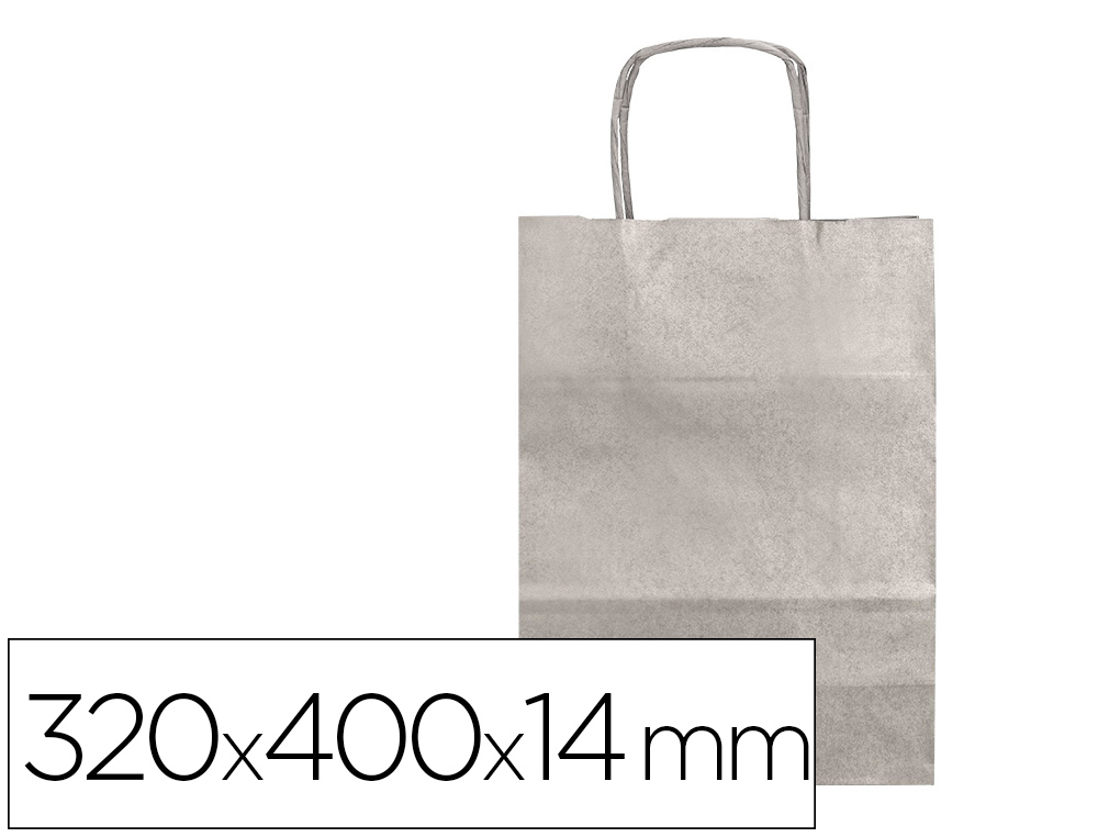 SAC PAPIER Q-CONNECT KRAFT L ANSE TORSADEE 320X400X14MM    COLORIS ARGENT
