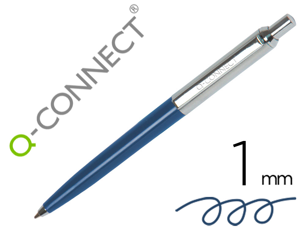STYLO-BILLE Q-CONNECT PREMIUM METALLIQUE RETRACTABLE GRIP   POINTE 1MM COLORIS BLEU