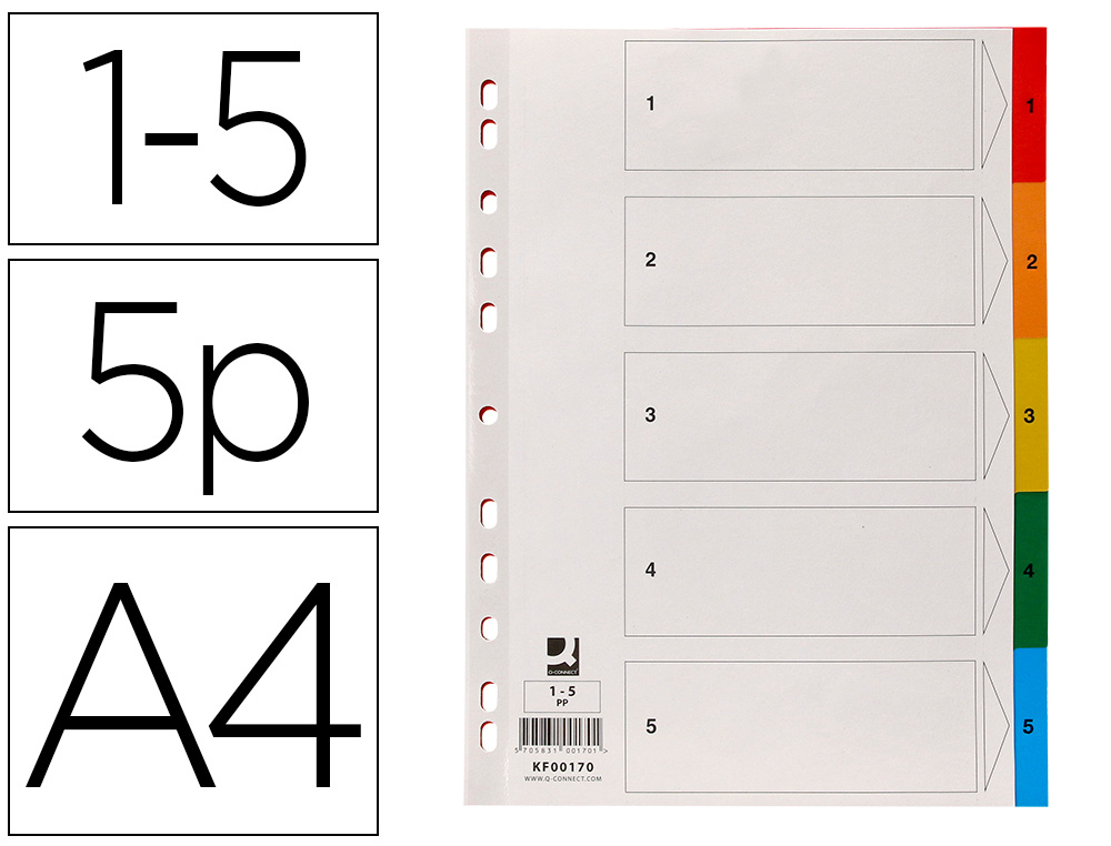 INTERCALAIRE Q-CONNECT PLASTIQUE 5 POSITIONS A4      INDICE MULTIPERFORE