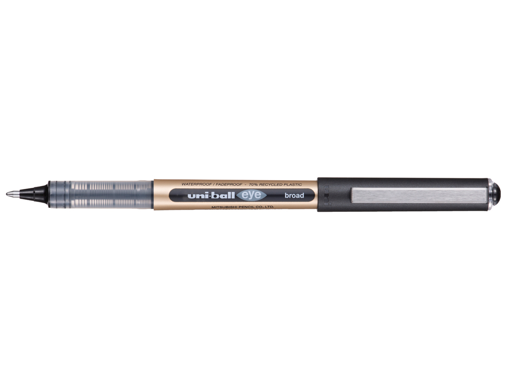 ROLLER UNIBALL EYE PLASTIQUE RECYCLE ENCRE LIQUIDE         ECRITURE LARGE POINTE METAL   COLORIS NOIR