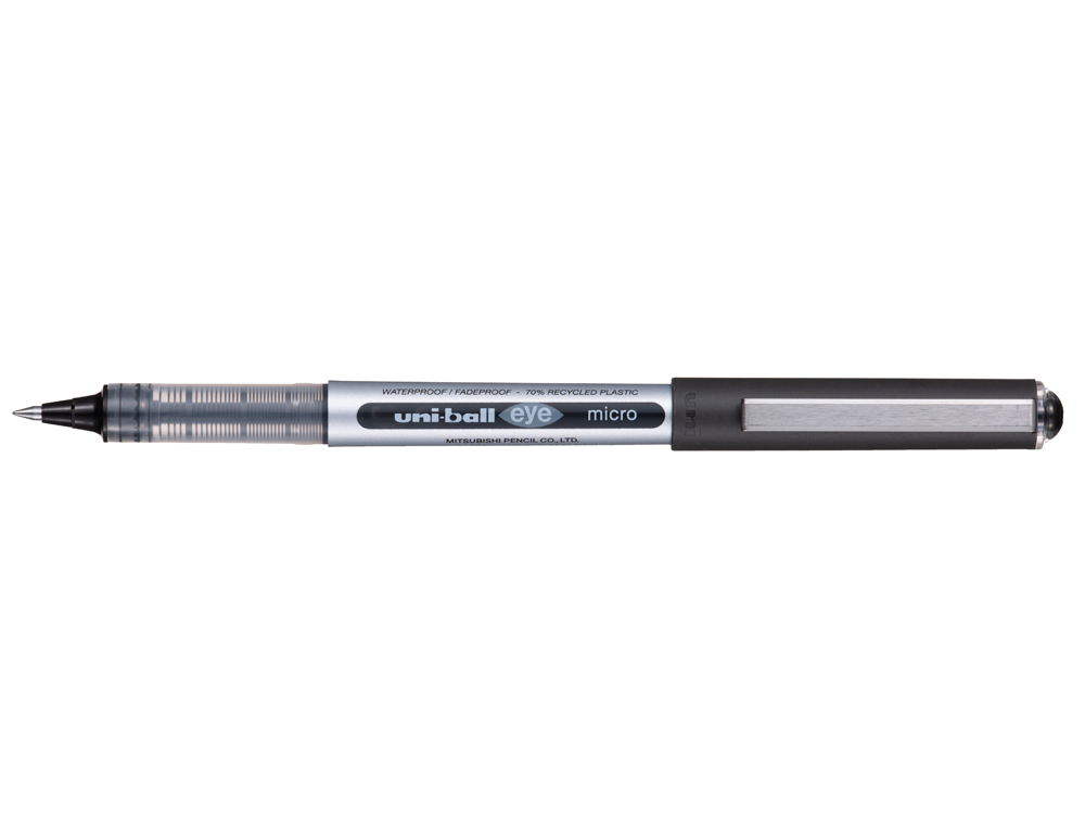 ROLLER UNIBALL EYE PLASTIQUE RECYCLE ENCRE LIQUIDE         ECRITURE FINE POINTE METAL    COLORIS NOIR