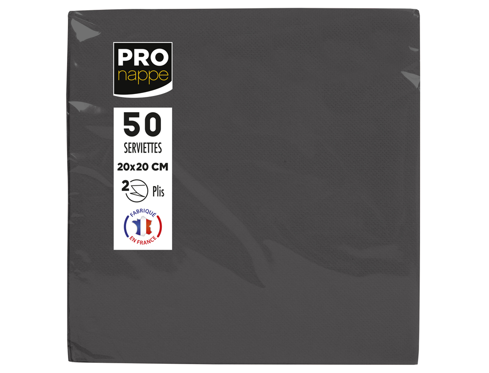 SERVIETTE EXACOMPTA COCKTAIL MICRO-GAUFFRE OUATE 2 PLIS    20X20CM COLORIS NOIR PAQUET   50 UNITES