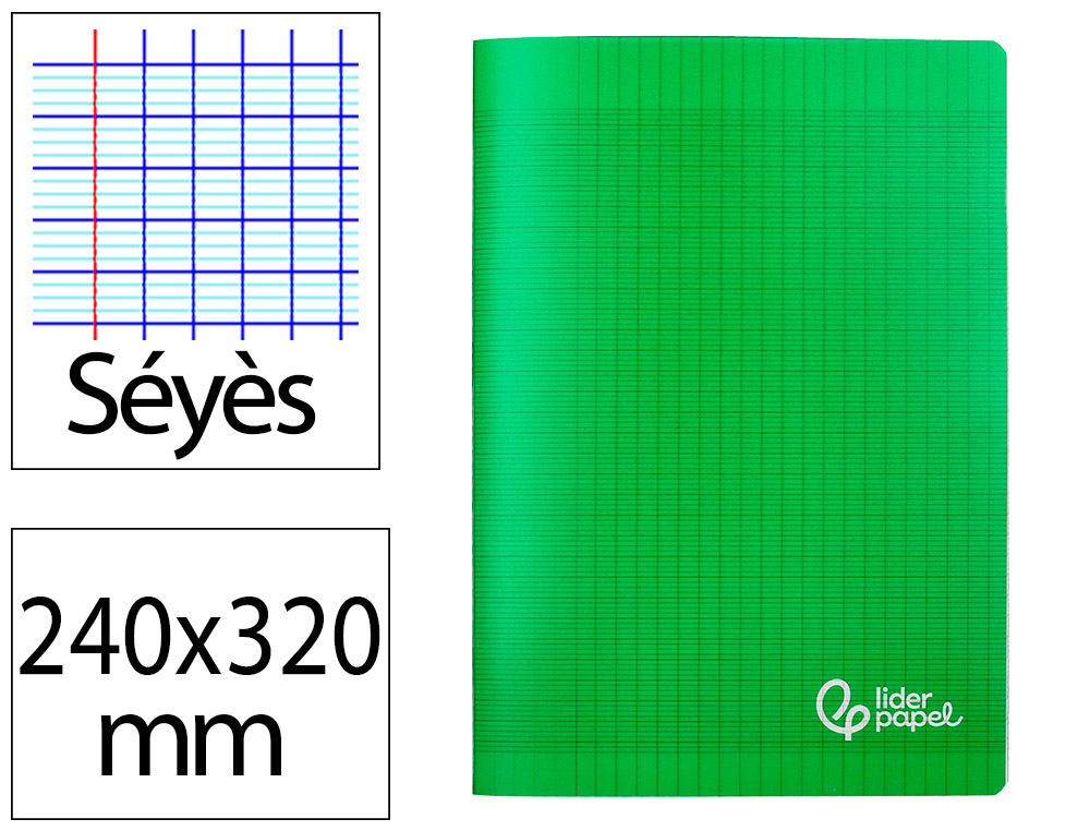 CAHIER PIQURE LIDERPAPEL COUVERTURE PP 240X320MM 48P   SEYES COLORIS VERT