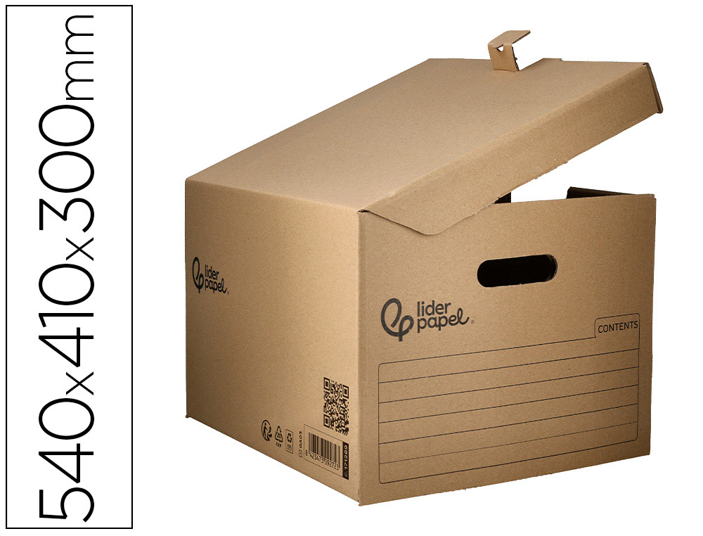 CONTAINER A ARCHIVES LIDERPAPEL CARTON MONTAGE AUTOMATIQUE POUR 5 BOITES FORMAT A4+ / 6 CLASSEURS A-Z 540X410X300MM