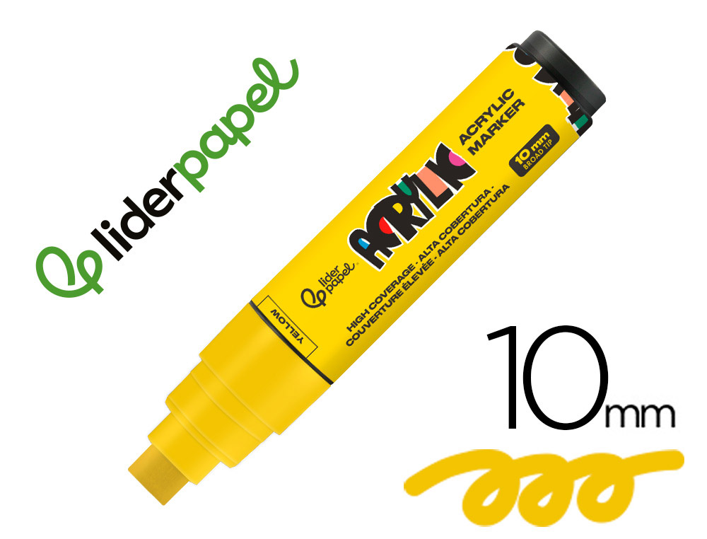 MARQUEUR LIDERPAPEL ACRYLIQUE BASE EAU TOUS SUPPORT POINTE  RECTANGULAIRE 10MM COLORIS    JAUNE