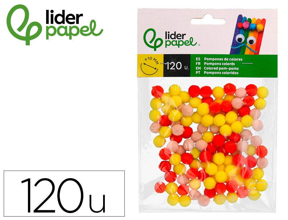 POMPONS DE COULEUR LIDERPAPEL DIAMETRE 1CM COLORIS NUANCES  VIFS ASSORTIS SACHET 120 UNITES