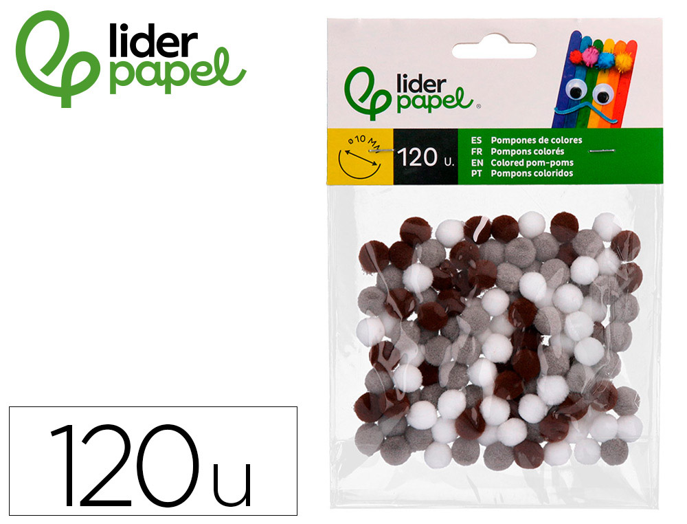 POMPONS DE COULEUR LIDERPAPEL DIAMETRE 1CM COLORIS NUANCES  NEUTRES ASSORTIS SACHET 120   UNITES