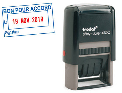 TAMPON DATEUR TRODAT PRINTY-DA TEUR TIMBRE 4750 MONTURE SEULE41X24MM 1-1 LIGNE MAXIMUM DATE4MM COLORIS ROUGE