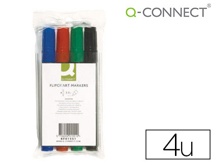 MARQUEUR Q-CONNECT PERMANENT TABLEAU PAPIER POINTE OGIVE    2/3MM CORPS PLASTIQUE POCHETT E 4 UNITS ASSORTIES