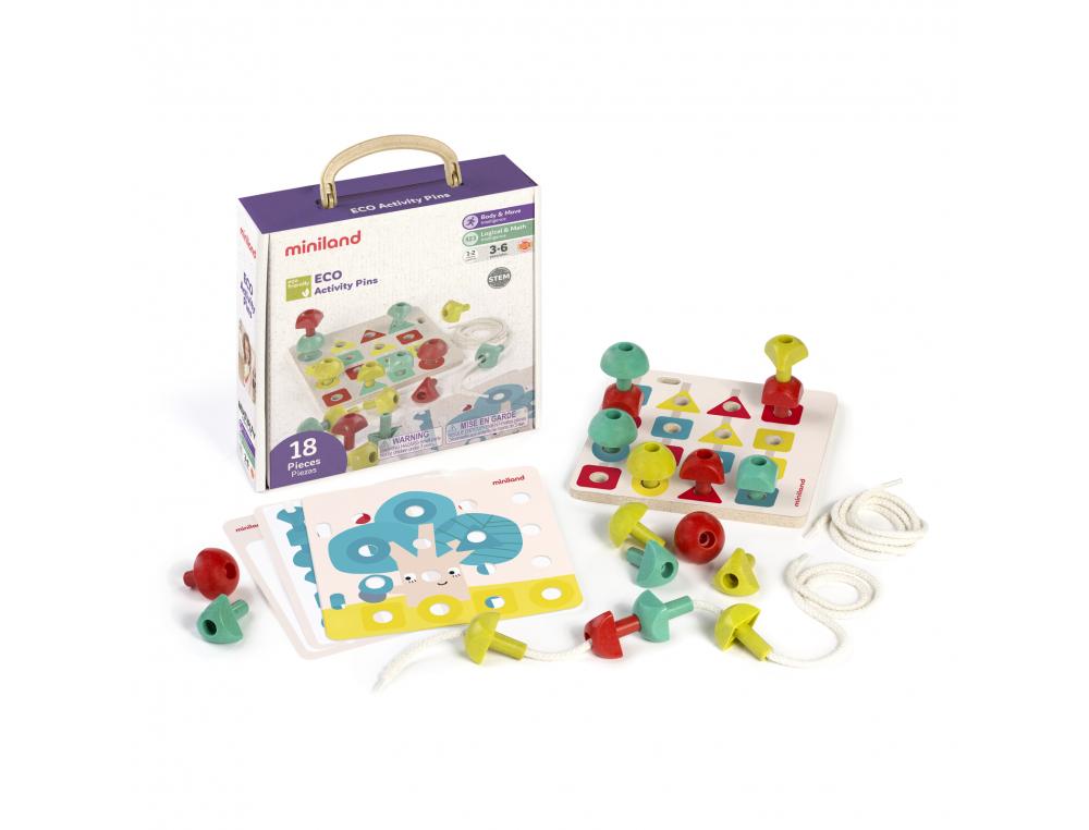 ACTIVITES PICOTS MINILAND APPRENDRE FORMES ET COULEURS  18 FORMES 1 PLANCHE 3 LACETS  ER 8 ACTIVITES