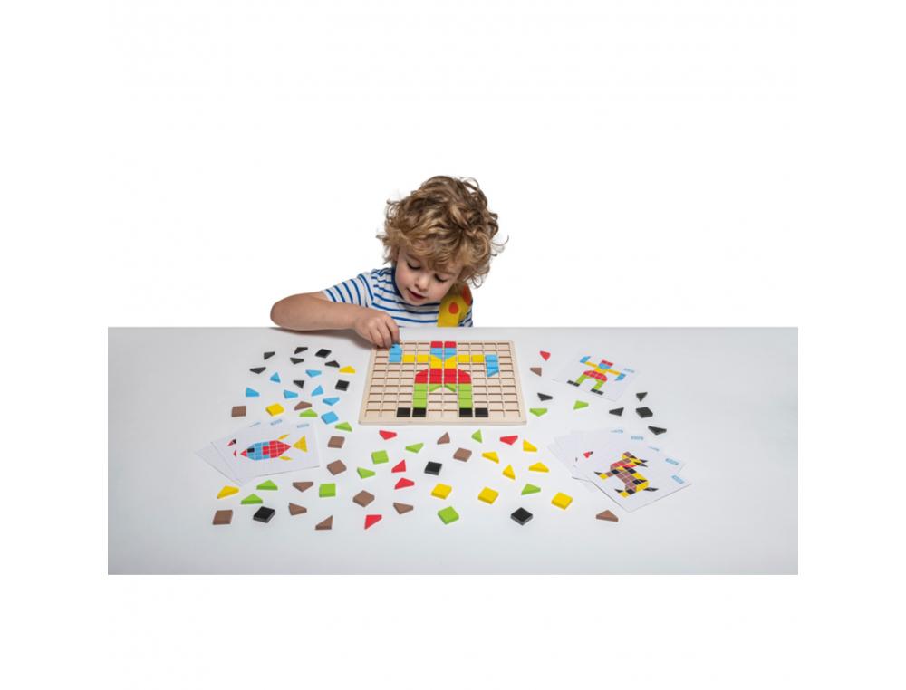PUZZLE MOSAIQUE BOIS EDUCATIONAL ADVANTAGE         MOTRICITE FINE 1 GRILLE EN    BOIS 50 CARRES 56 TRIANGLE EN